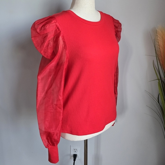 Anthropologie, New, Dolan Organza Red Puff Sleeve Top Blouse, Size XL - Picture 5 of 14